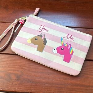 Betsey Johnson Pink Striped Unicorn Wristlet, EUC